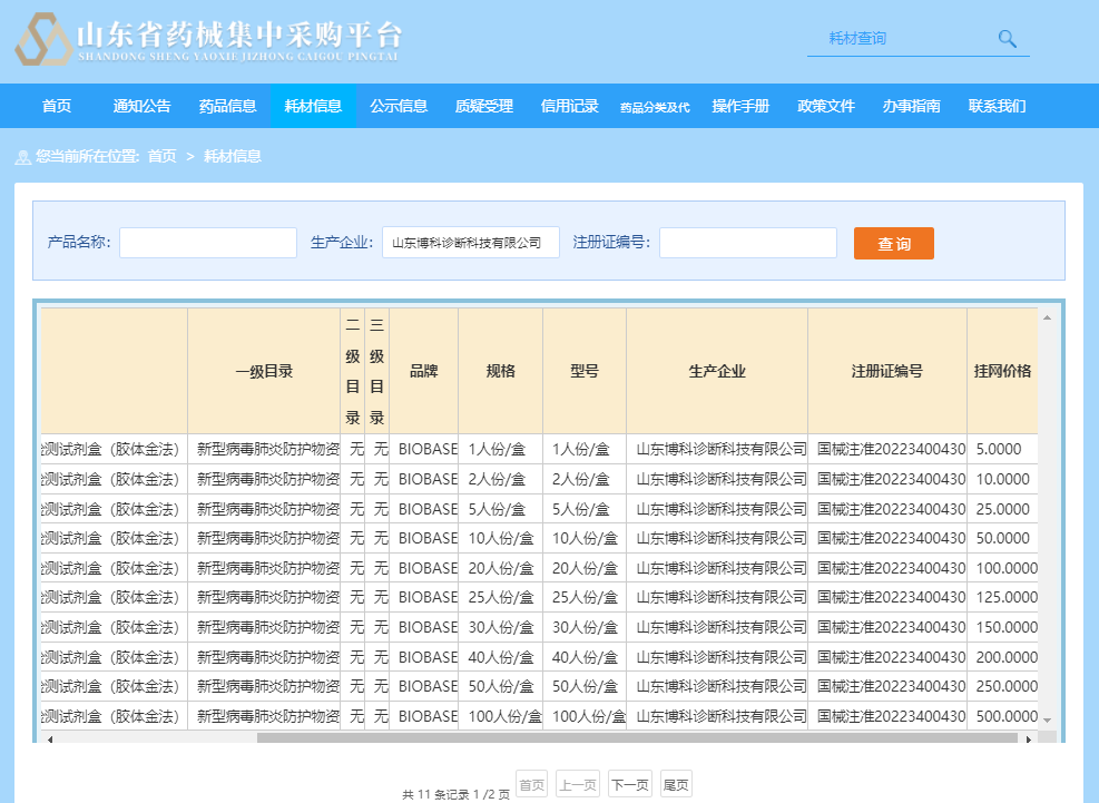 熱烈祝賀山東博科診斷科技有限公司新型冠狀病毒（2019-nCoV）抗原檢測試劑盒在山東省藥械集中采購平臺掛網(wǎng)成功！